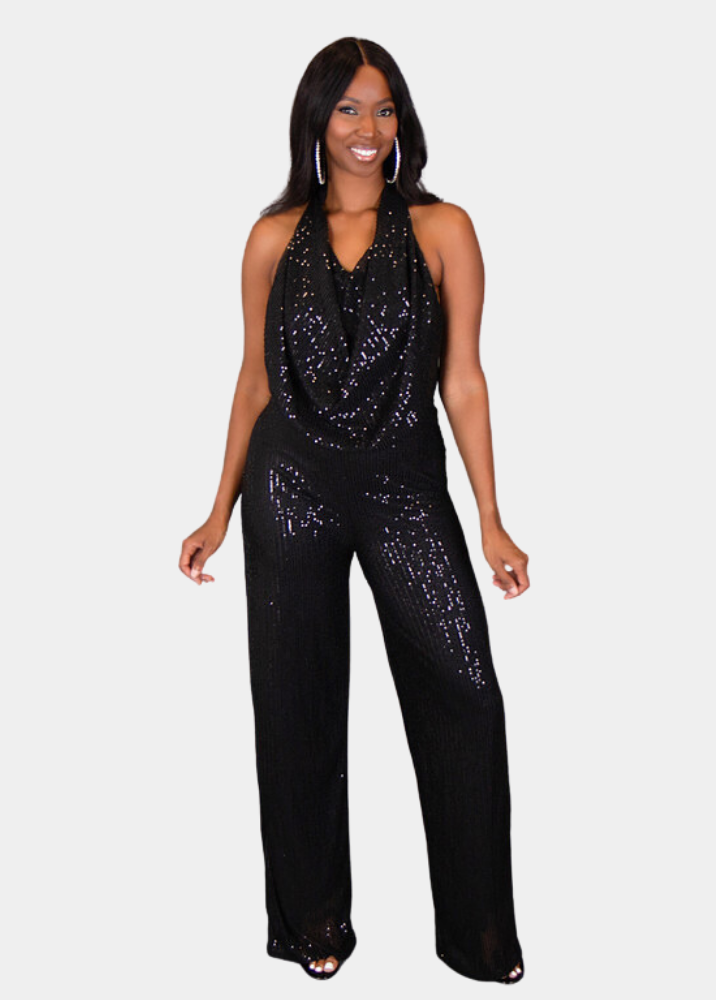 Starry Nights Sequin Jumpsuit Black