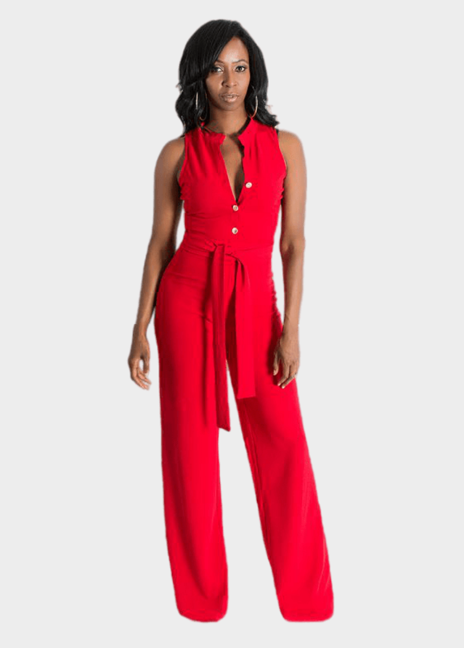 Prissy Duck Shop The Bold Red Button Up Jumpsuit Tall Size L 37