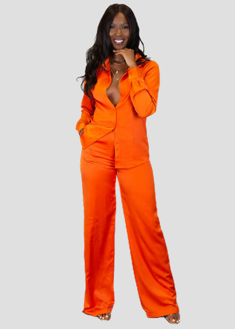 Stella Satin Pants Orange Satin Pants for Women Tall Size XL 39