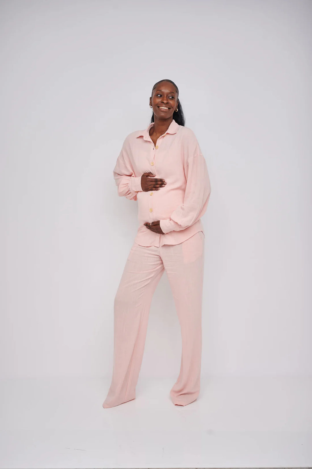 Leilani Tall Maternity Linen Shirt in Blush Pink (Shirt Only)