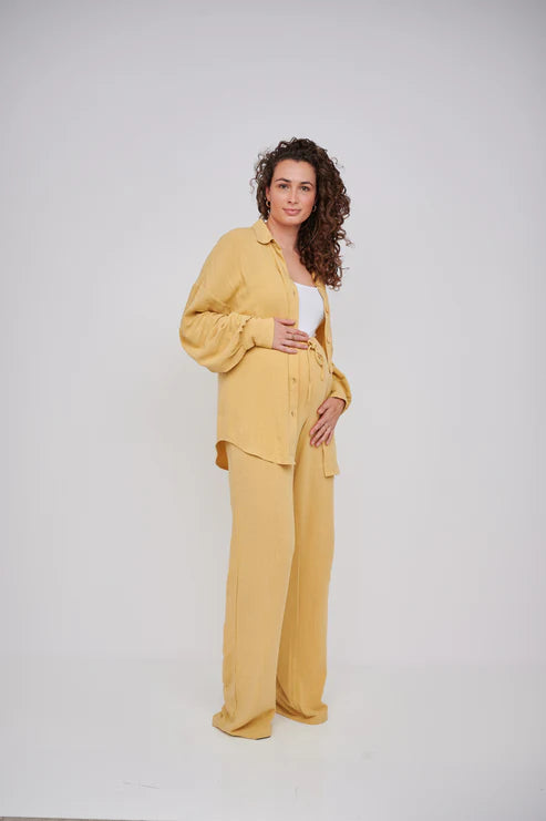 Leilani Tall Maternity Linen Trouser in Mustard Yellow (Trousers Only)