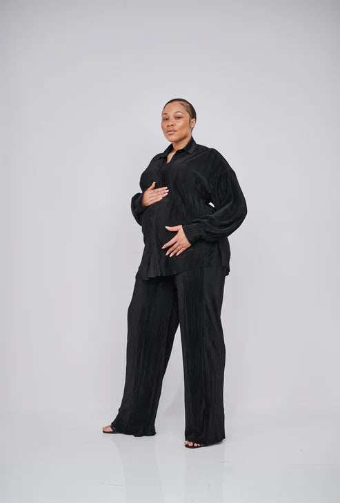 Kaia Tall Maternity Plisse Shirt in Black (Shirt Only)