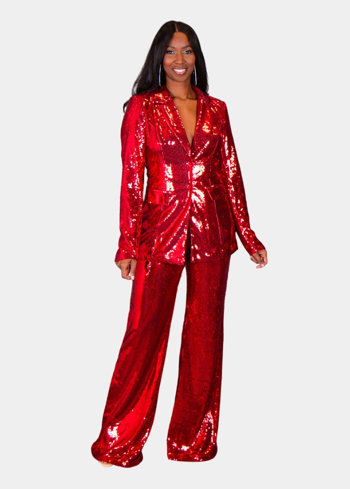 Glitz Sequin Blazer - Red