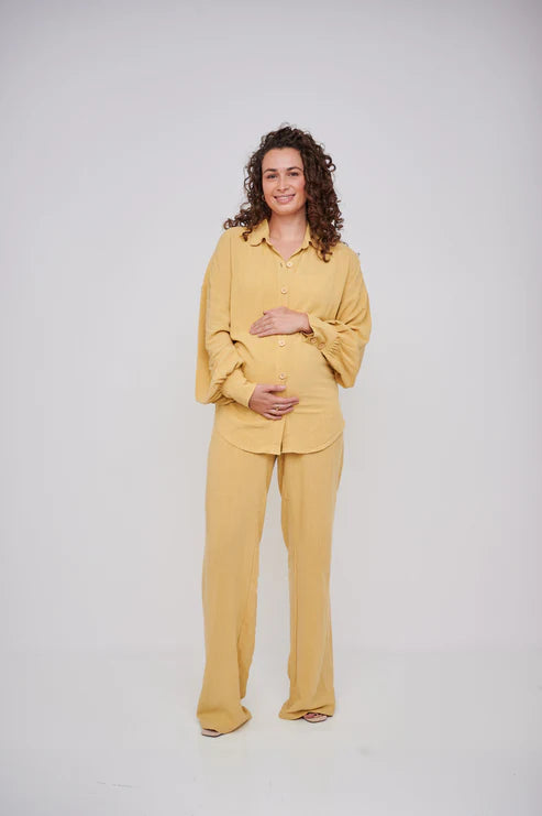 Leilani Tall Maternity Linen Shirt in Mustard Yellow (Shirt Only)