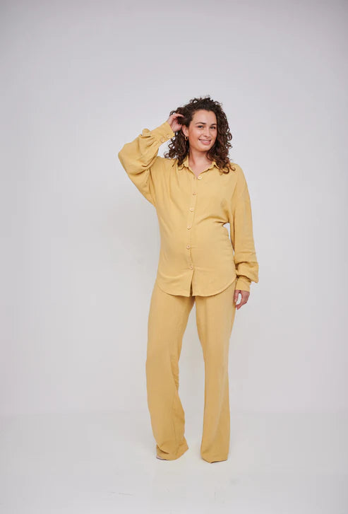 Leilani Tall Maternity Linen Trouser in Mustard Yellow (Trousers Only)