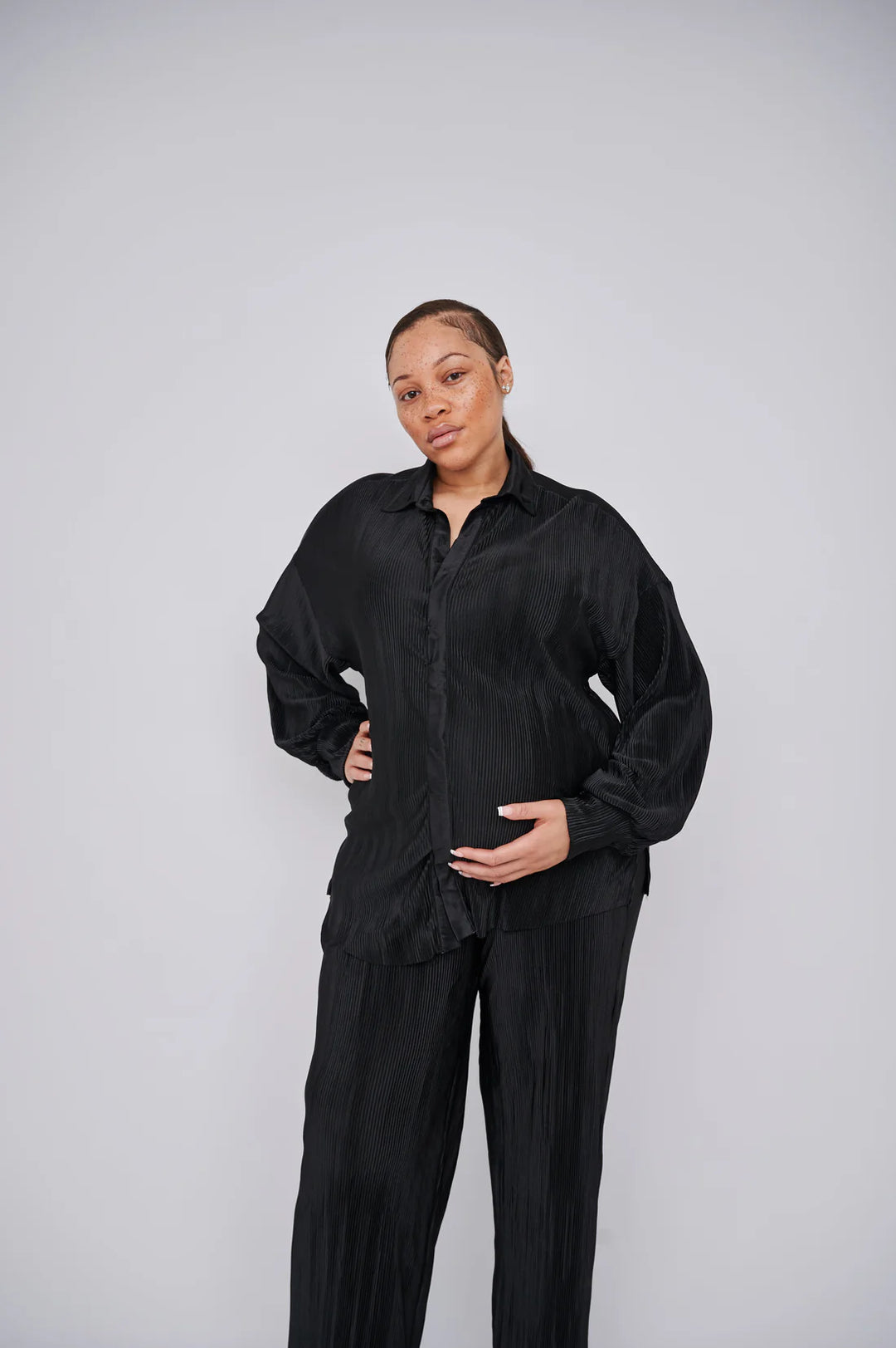 Kaia Tall Maternity Plisse Shirt in Black (Shirt Only)