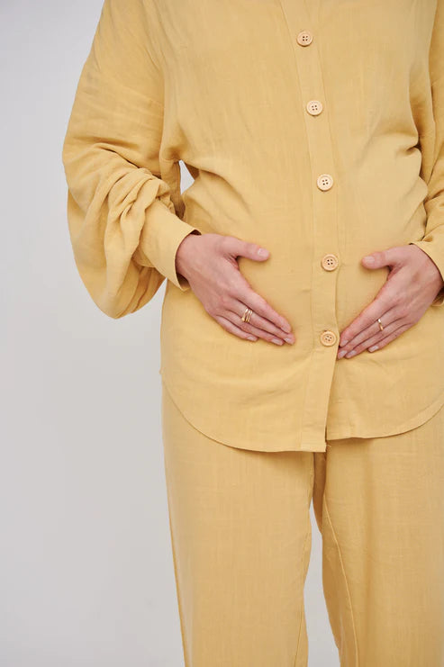 Leilani Tall Maternity Linen Shirt in Mustard Yellow (Shirt Only)