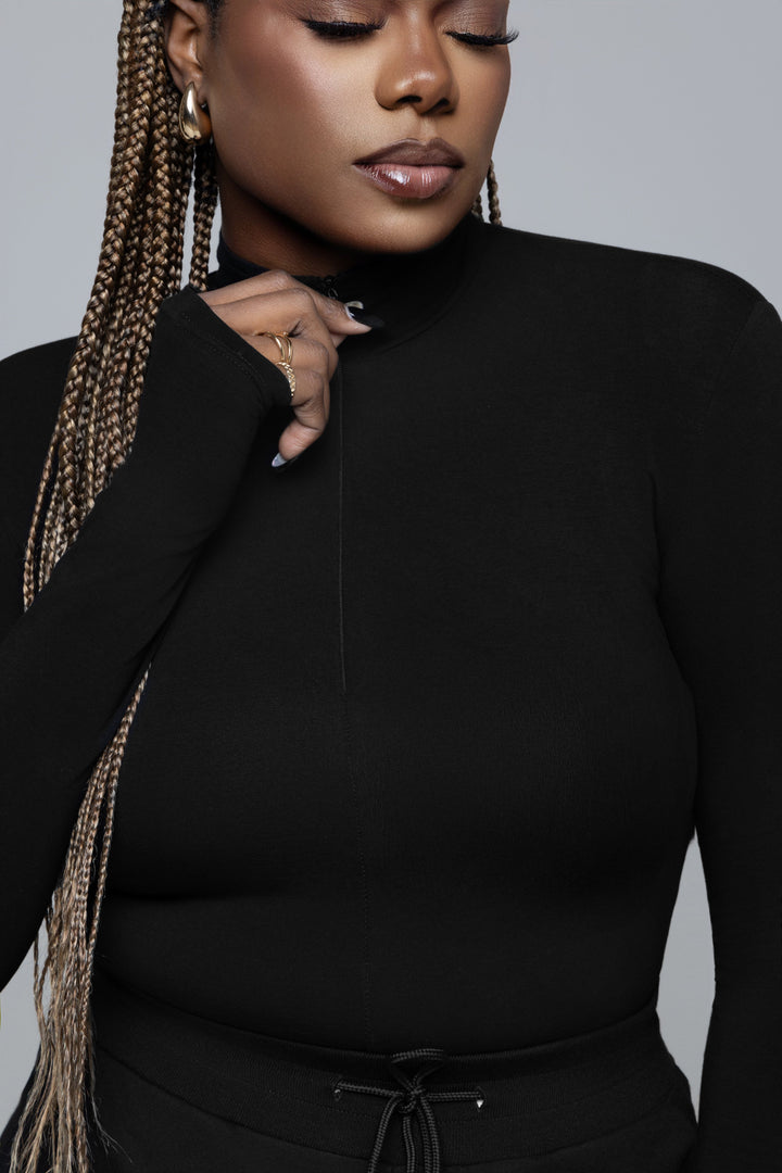 Black Long Torso Long Sleeved Bodysuit