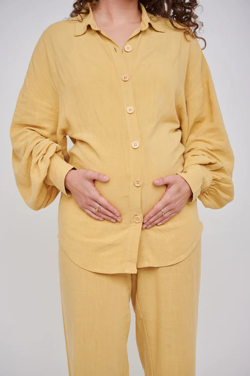 Leilani Tall Maternity Linen Trouser in Mustard Yellow (Trousers Only)