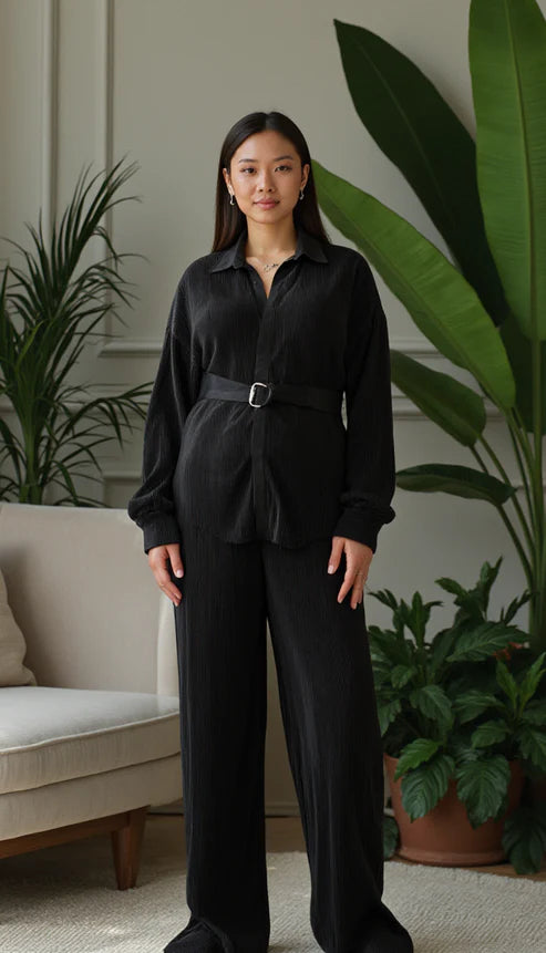 Kaia Tall Maternity Plisse Shirt in Black (Shirt Only)