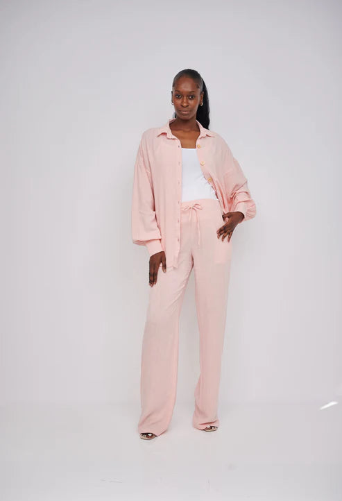 Leilani Tall Maternity Linen Shirt in Blush Pink (Shirt Only)