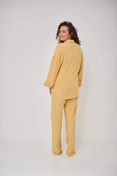 Leilani Tall Maternity Linen Shirt in Mustard Yellow (Shirt Only)