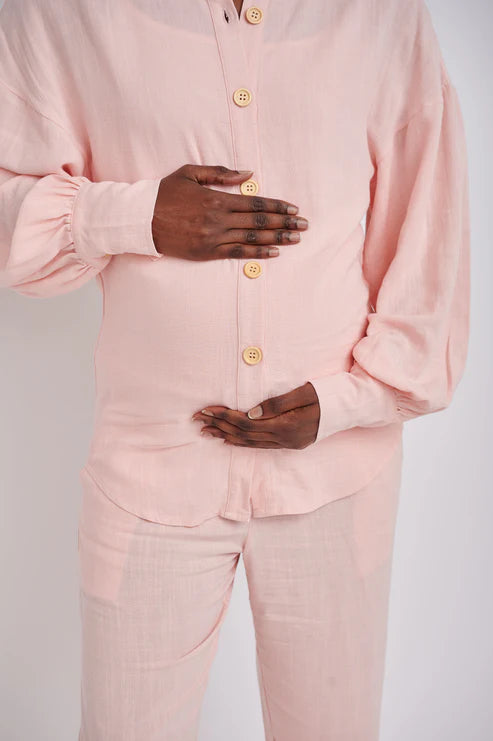 Leilani Tall Maternity Linen Shirt in Blush Pink (Shirt Only)