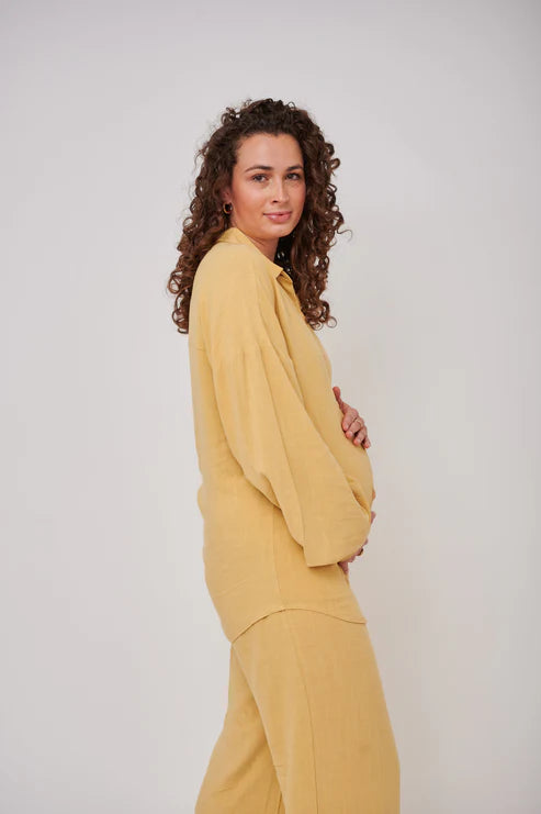 Leilani Tall Maternity Linen Shirt in Mustard Yellow (Shirt Only)