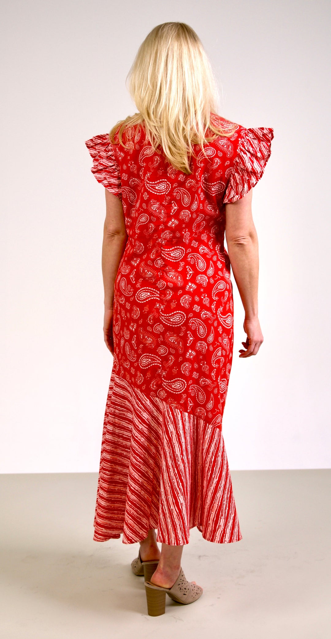 The Darla Dress- Red Paisley with flutter sleeves