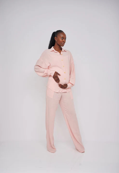 Leilani Tall Maternity Linen Shirt in Blush Pink (Shirt Only)