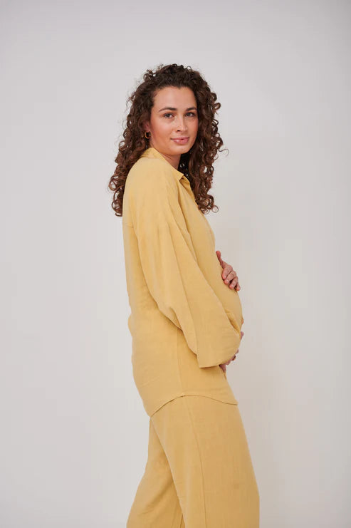 Leilani Tall Maternity Linen Trouser in Mustard Yellow (Trousers Only)