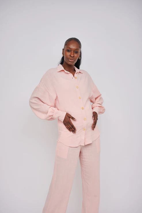 Leilani Tall Maternity Linen Shirt in Blush Pink (Shirt Only)