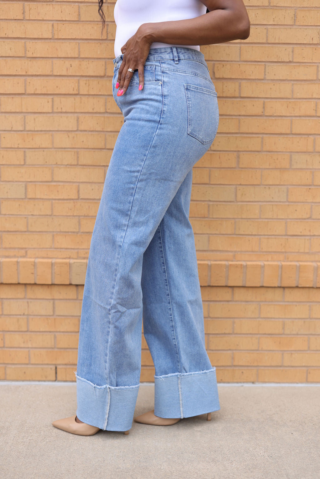 Tall Light Wash Wide Cuff Jeans