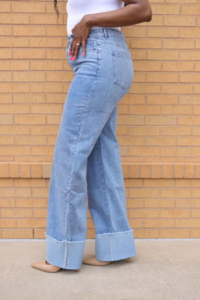 Tall Light Wash Wide Cuff Jeans