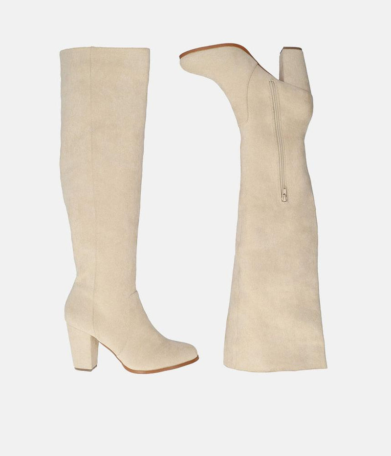 Plush Cream Suede Knee High Long Boots 10 Uk 44 EU 12 US