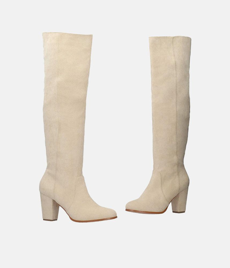 Plush Cream Suede Knee High Long Boots