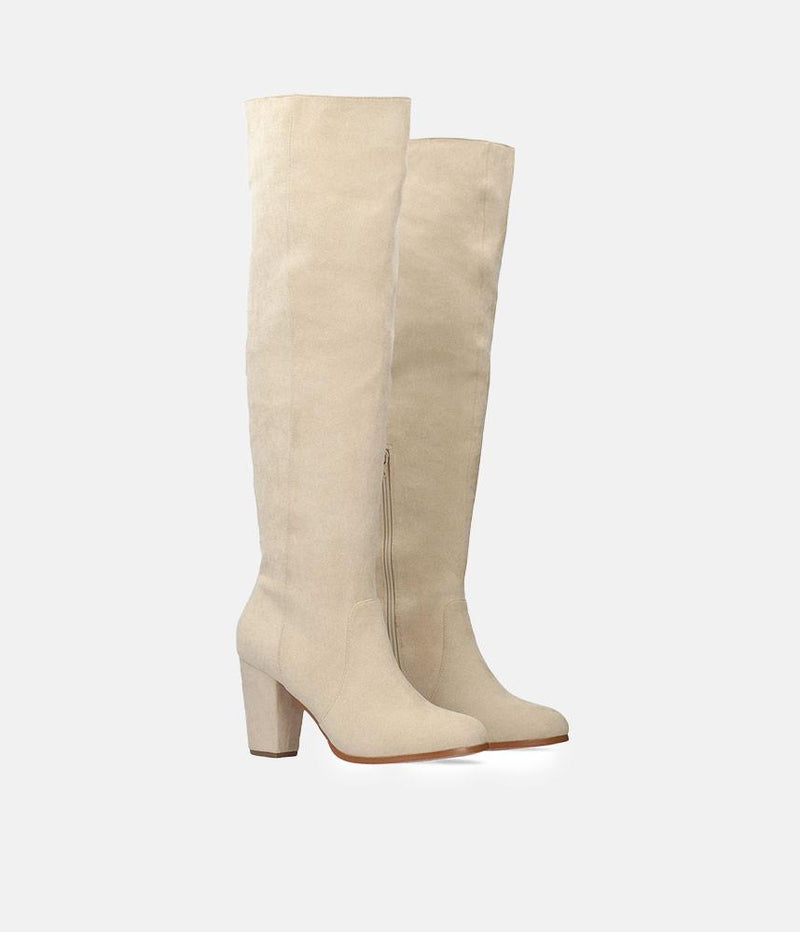 Plush Cream Suede Knee High Long Boots