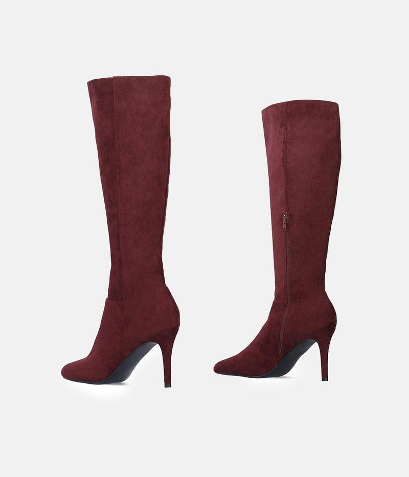 Sky High Burgundy Stiletto Heel Long Boots