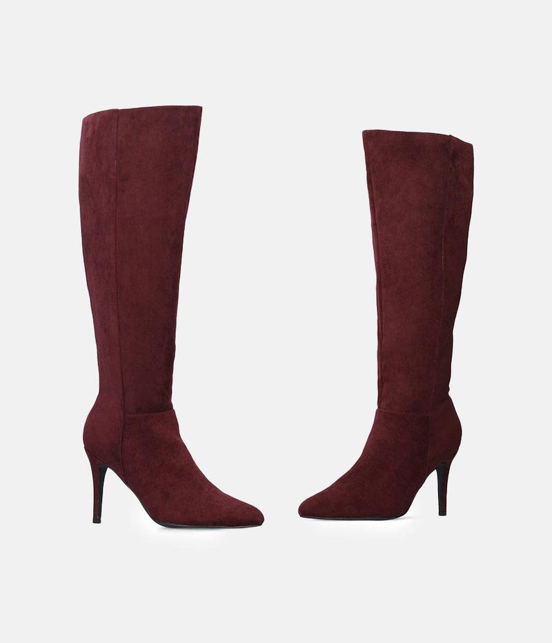 Sky High Burgundy Stiletto Heel Long Boots