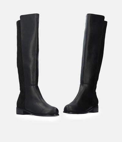 Stylish Black Combi Suede/Leather Long Boots