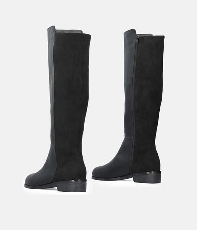 Stylish Black Combi Suede/Leather Long Boots