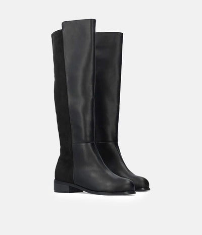 Stylish Black Combi Suede/Leather Long Boots