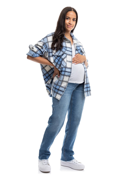 Maternity 32” Straight Leg Jeans with Fray Hem in Samuel