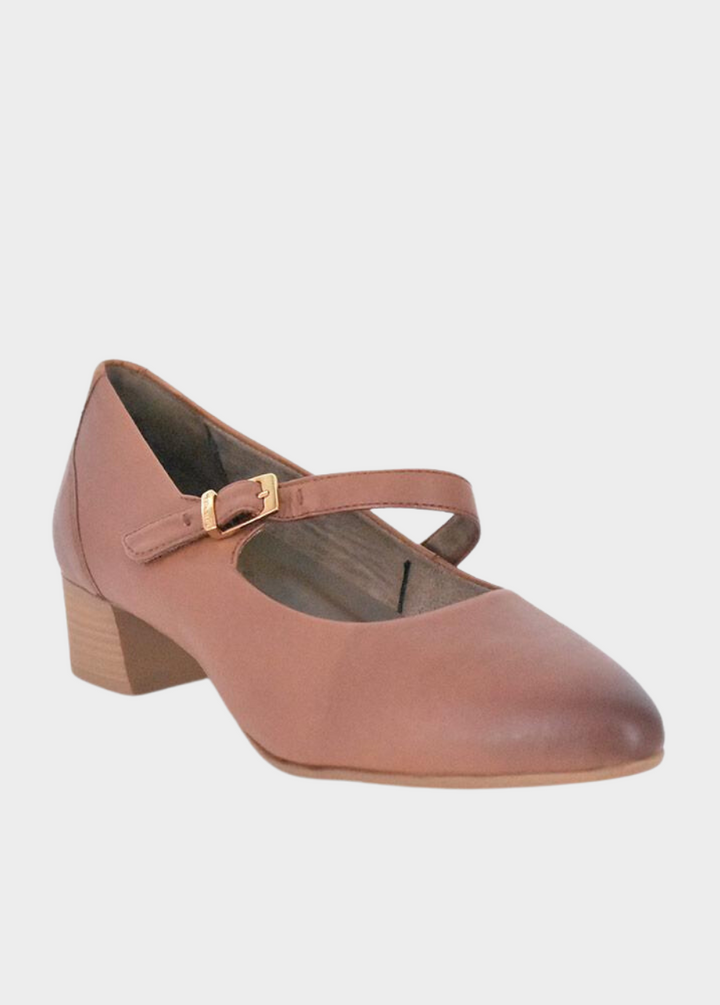 Tamaris Classic Brown Mary Jane Low Block Heels