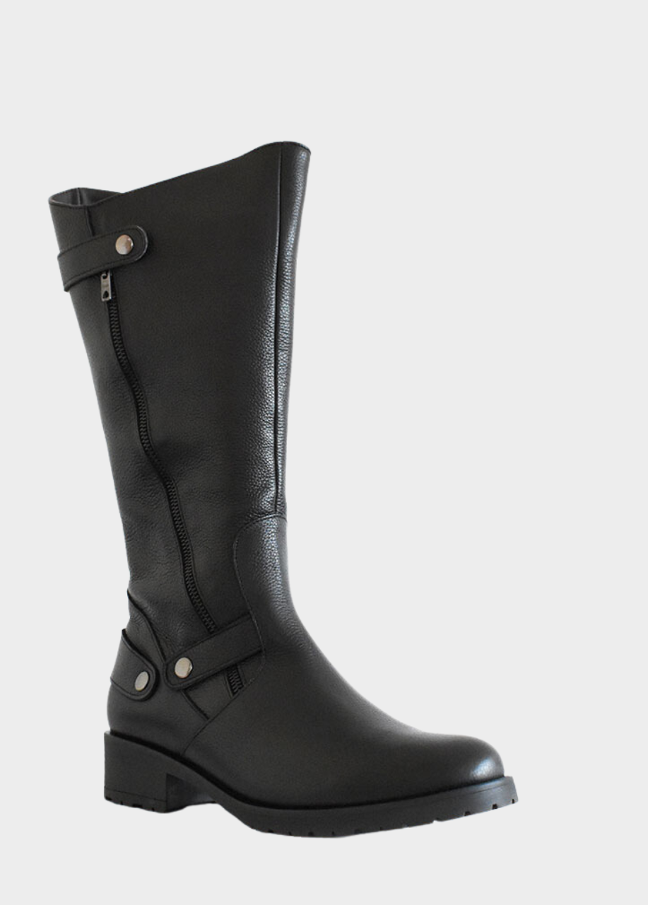 Classic Long Black Nubuck Leather Boots