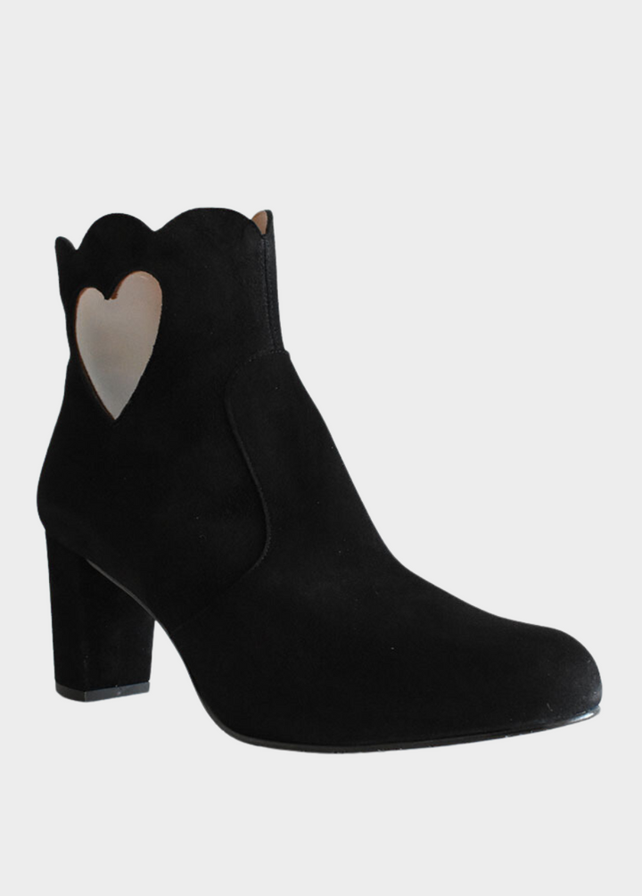 Gorgeous Black Suede Love Heart Ankle Boots