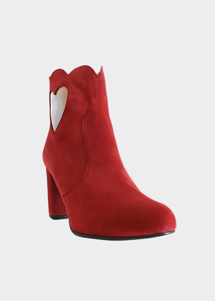 Gorgeous Red Suede Love Heart Ankle Boots