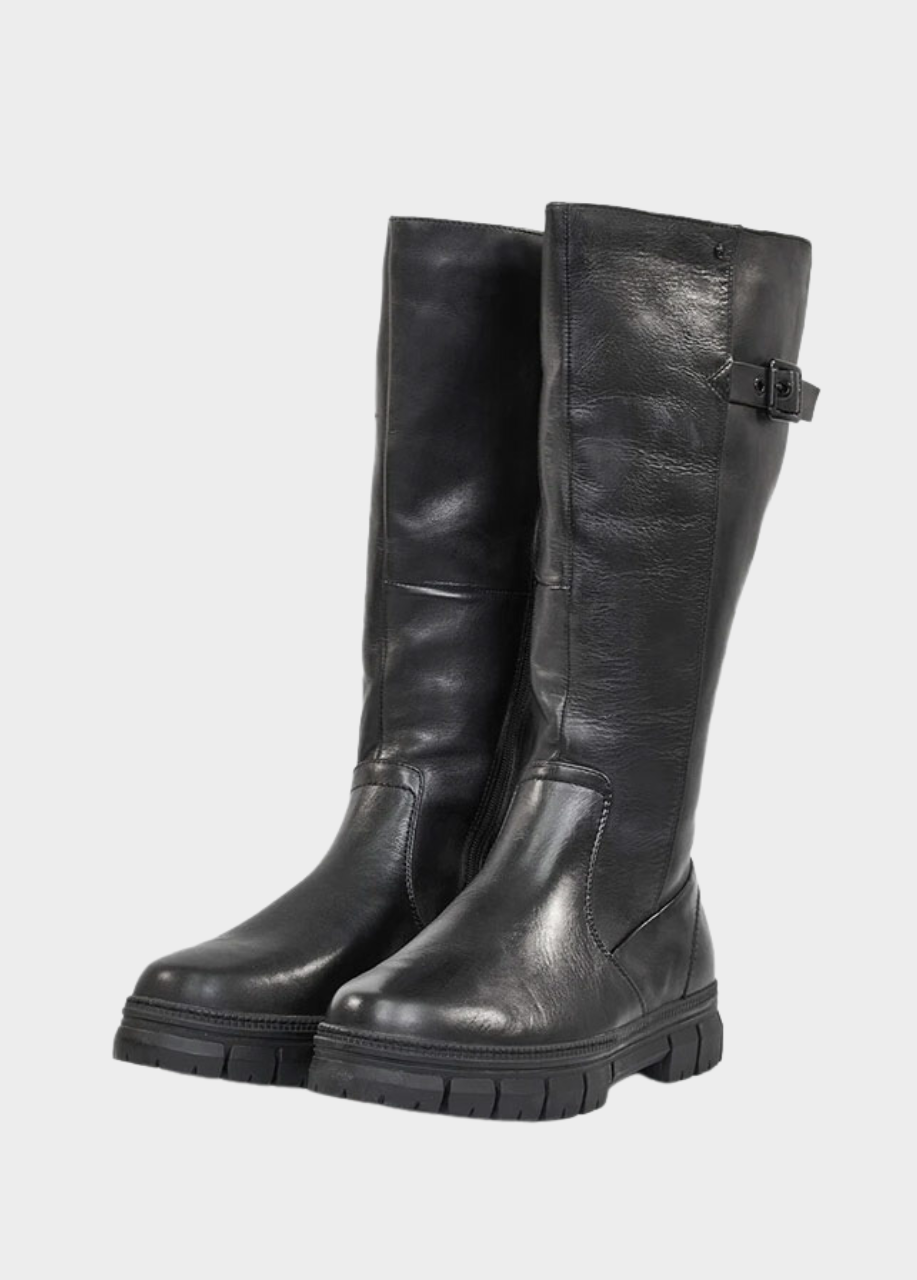 Tamaris Chunky Long Black Leather Boots