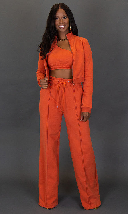 City Vibes Wide Leg Sweatpants - Burnt Orange