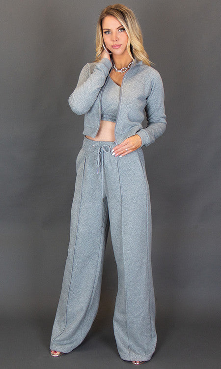 City Vibes Wide Leg Sweatpants - Gray