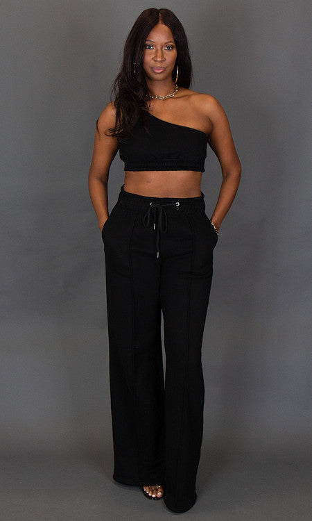 City Vibes Wide Leg Sweatpants - Black