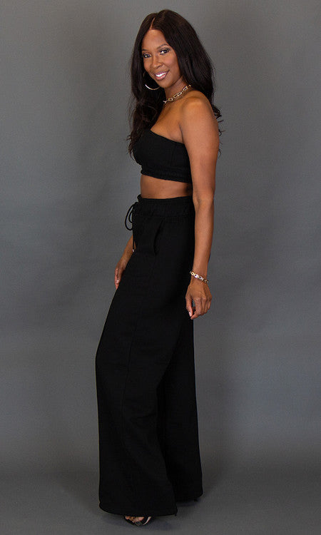 City Vibes Wide Leg Sweatpants - Black