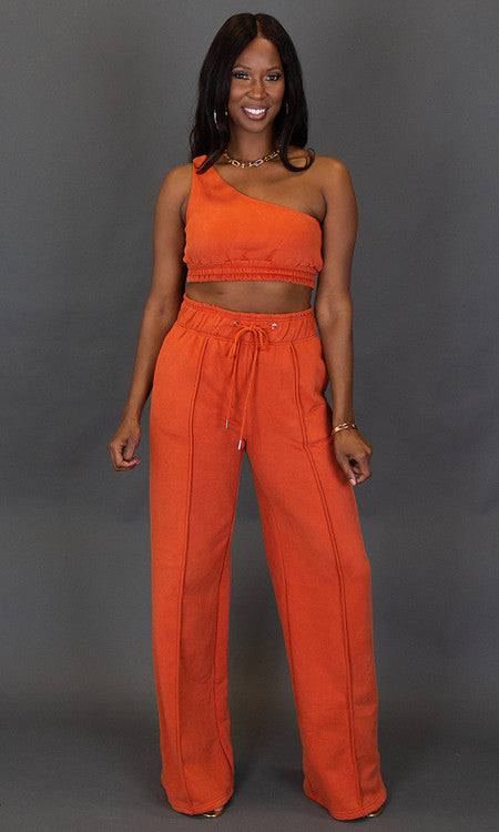 City Vibes Wide Leg Sweatpants - Burnt Orange