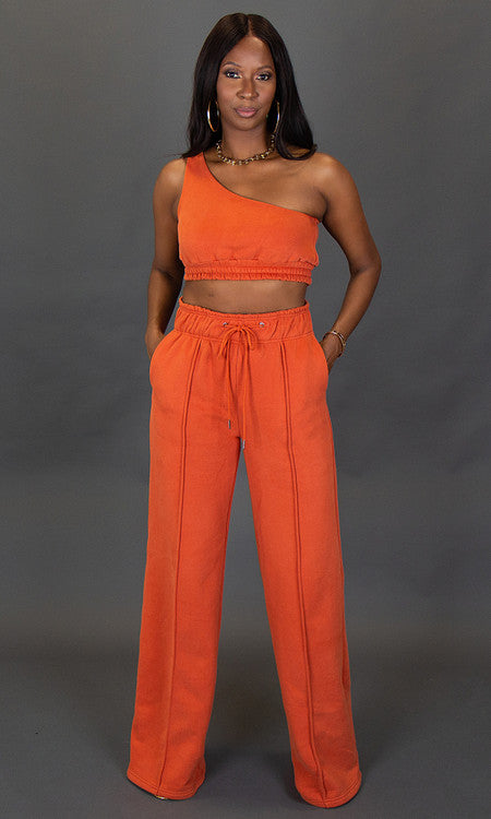 City Vibes Wide Leg Sweatpants - Burnt Orange