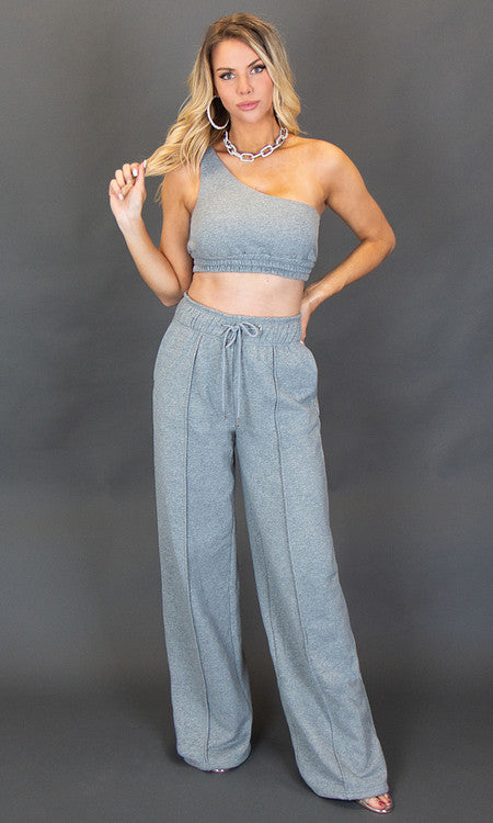 City Vibes Wide Leg Sweatpants - Gray