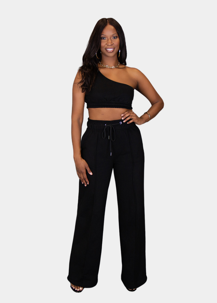 City Vibes Wide Leg Sweatpants - Black