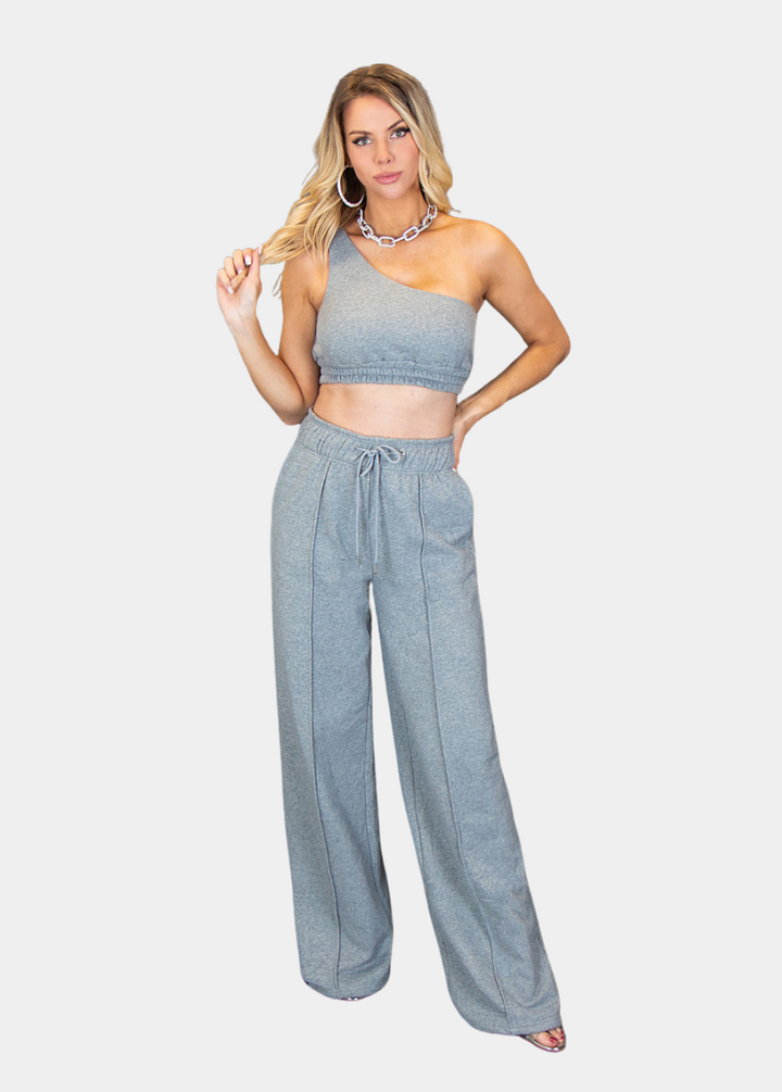 City Vibes Wide Leg Sweatpants - Gray