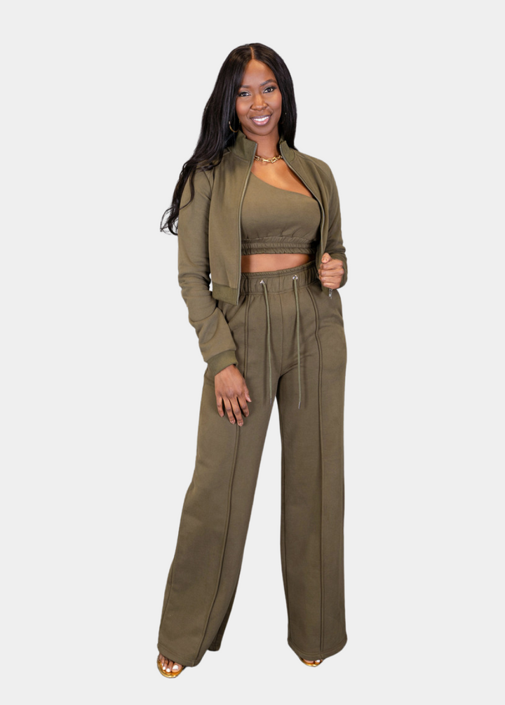 City Vibes Wide Leg Sweatpants - Olive