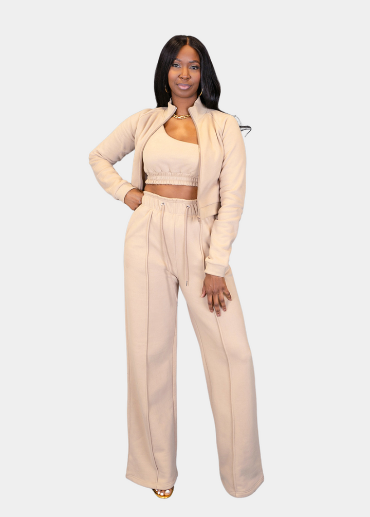 City Vibes Wide Leg Sweatpants - Tan