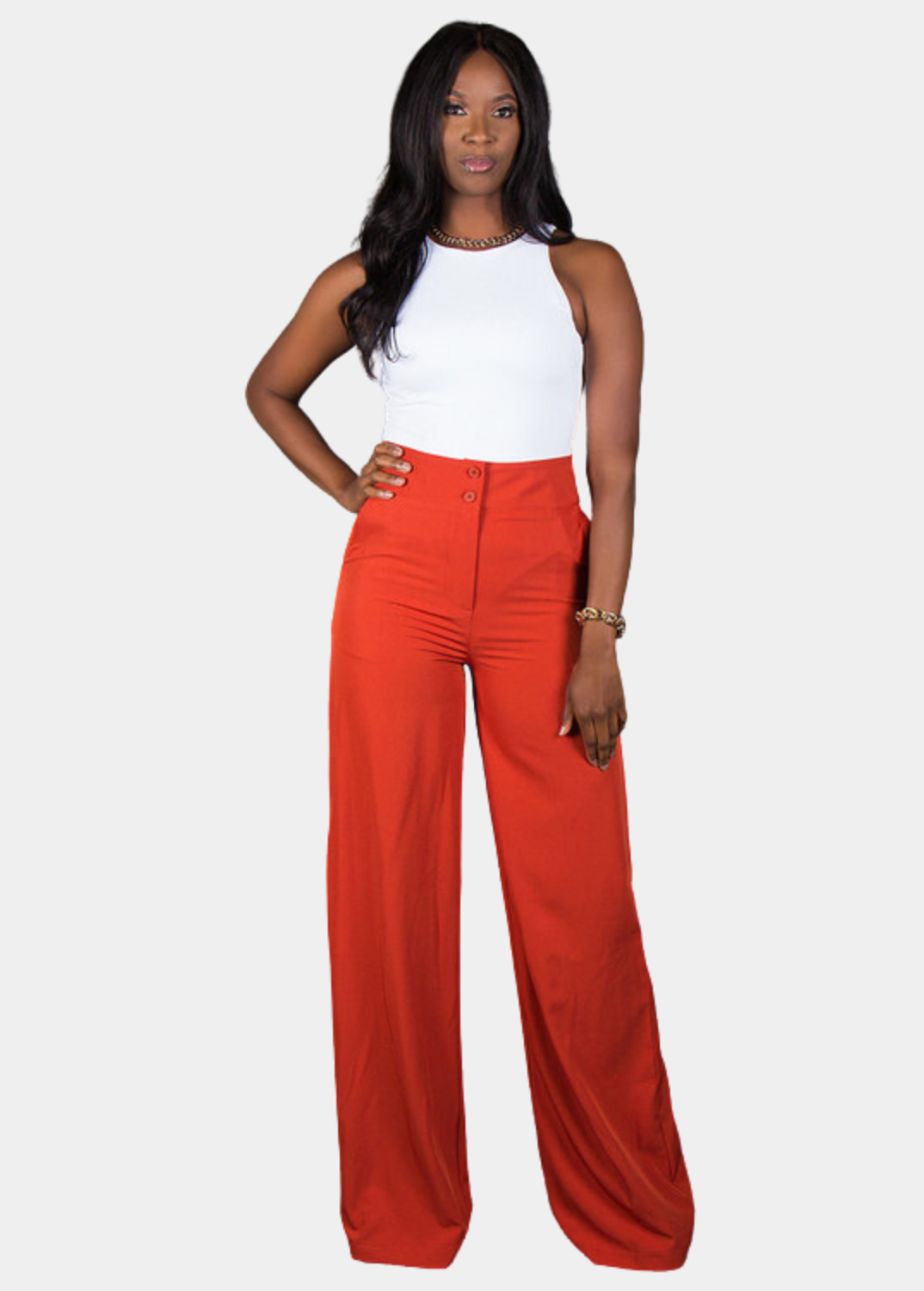 Double Button Pants - Burnt Orange